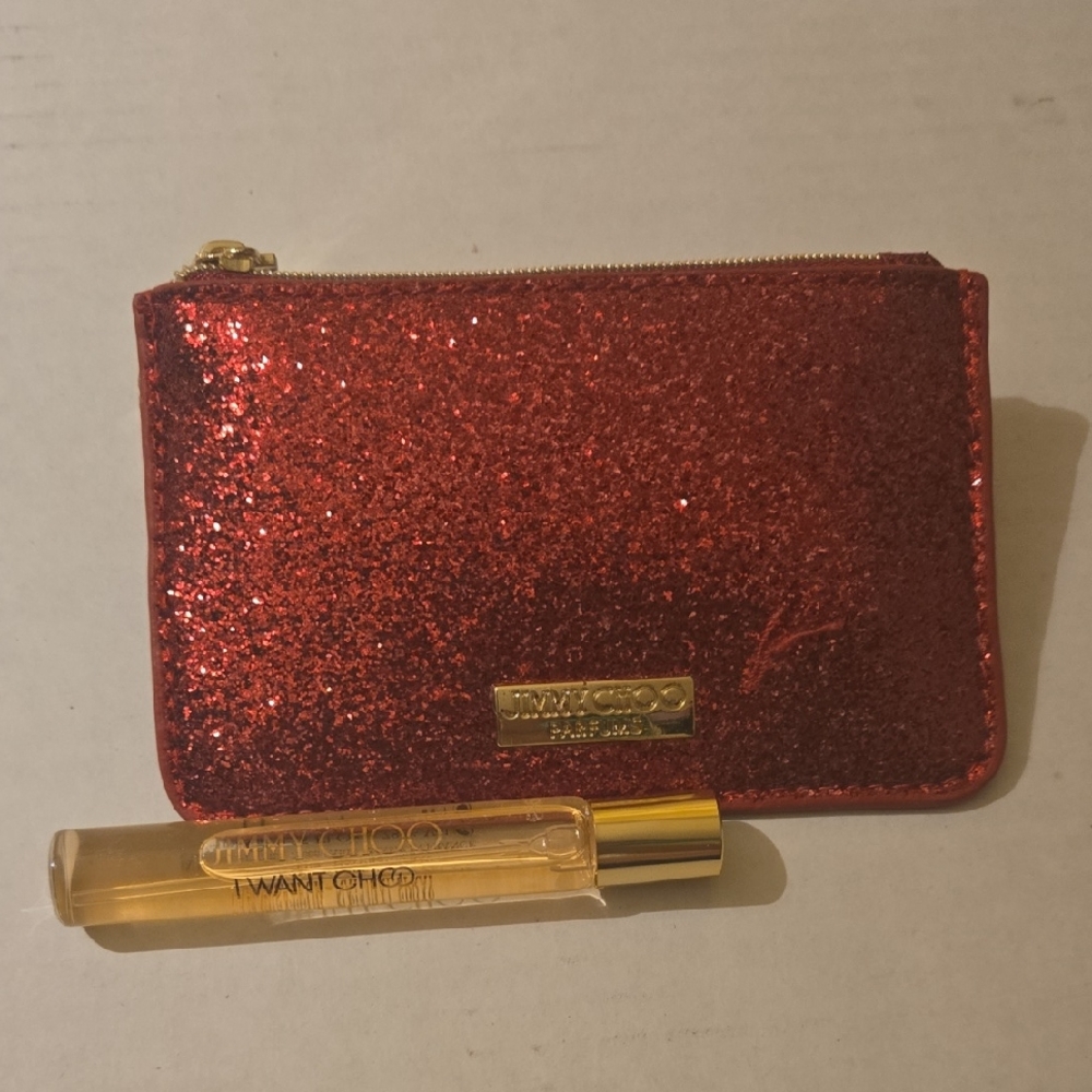 Jimmy Choo Red Glitter Card Holder with Perfume